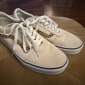 Stylish White and Leopard Women's Sneakers